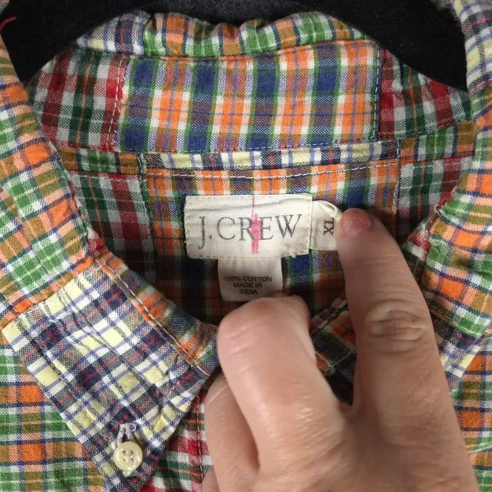 Vintage J. Crew Oarsman Shirt Masc Size XL Madras Plaid 100% Cotton